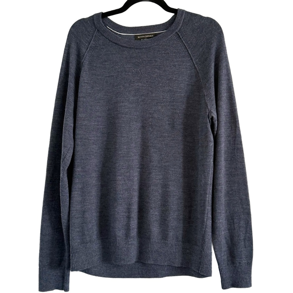 🌻 Banana Republic Mens Crew Neck Merino Wool Heather Navy Sweater Medium